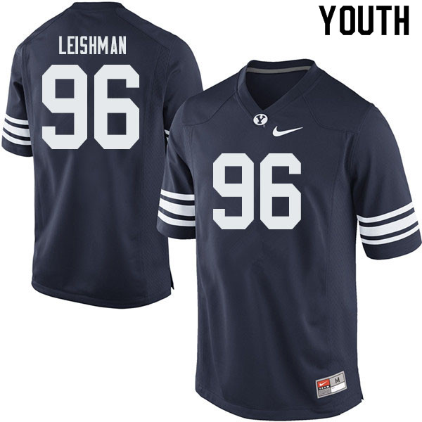 Youth #96 Tanner Leishman BYU Cougars College Football Jerseys Sale-Navy